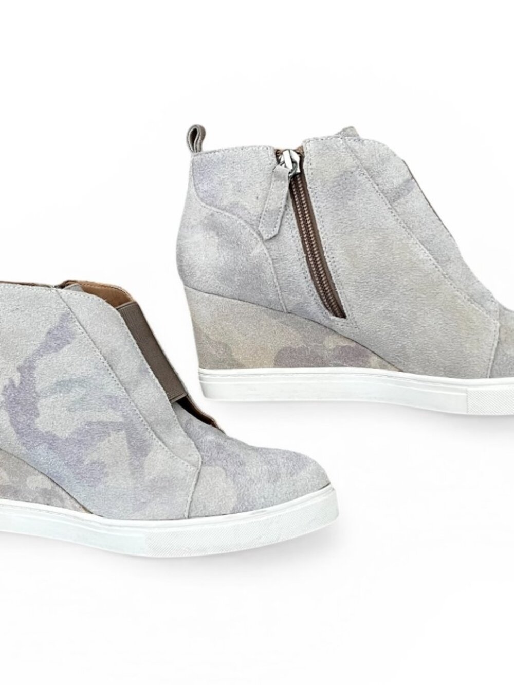 Linea Paolo Women's Sz 7.5 Camo Suede Wedge Sneaker Booties Alt Edgy Streetwear - Picture 2 of 11